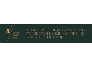 Įmonė sertifikuota kaip A klasės lyderė savo dydžio kategorijoje ir veiklos sektoriuje